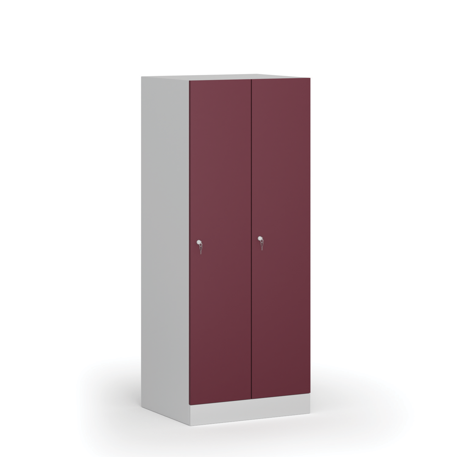 Szafka ubraniowa obniżona, 2 schowki, 1500 x 600 x 500 mm, zamek cylindryczny, drzwi czerwone