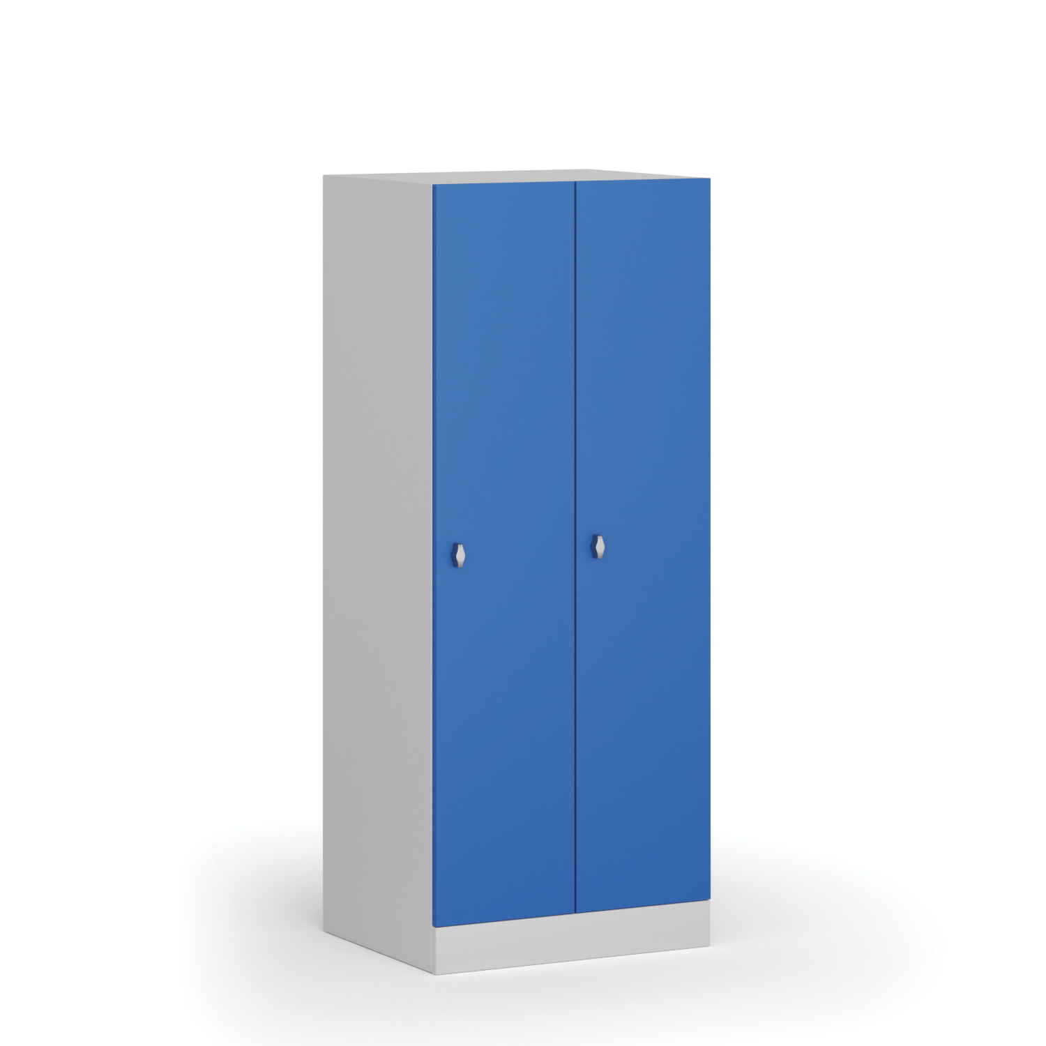 Szafka ubraniowa obniżona, 2 schowki, 1500 x 600 x 500 mm, zamek obrotowy, drzwi niebieskie