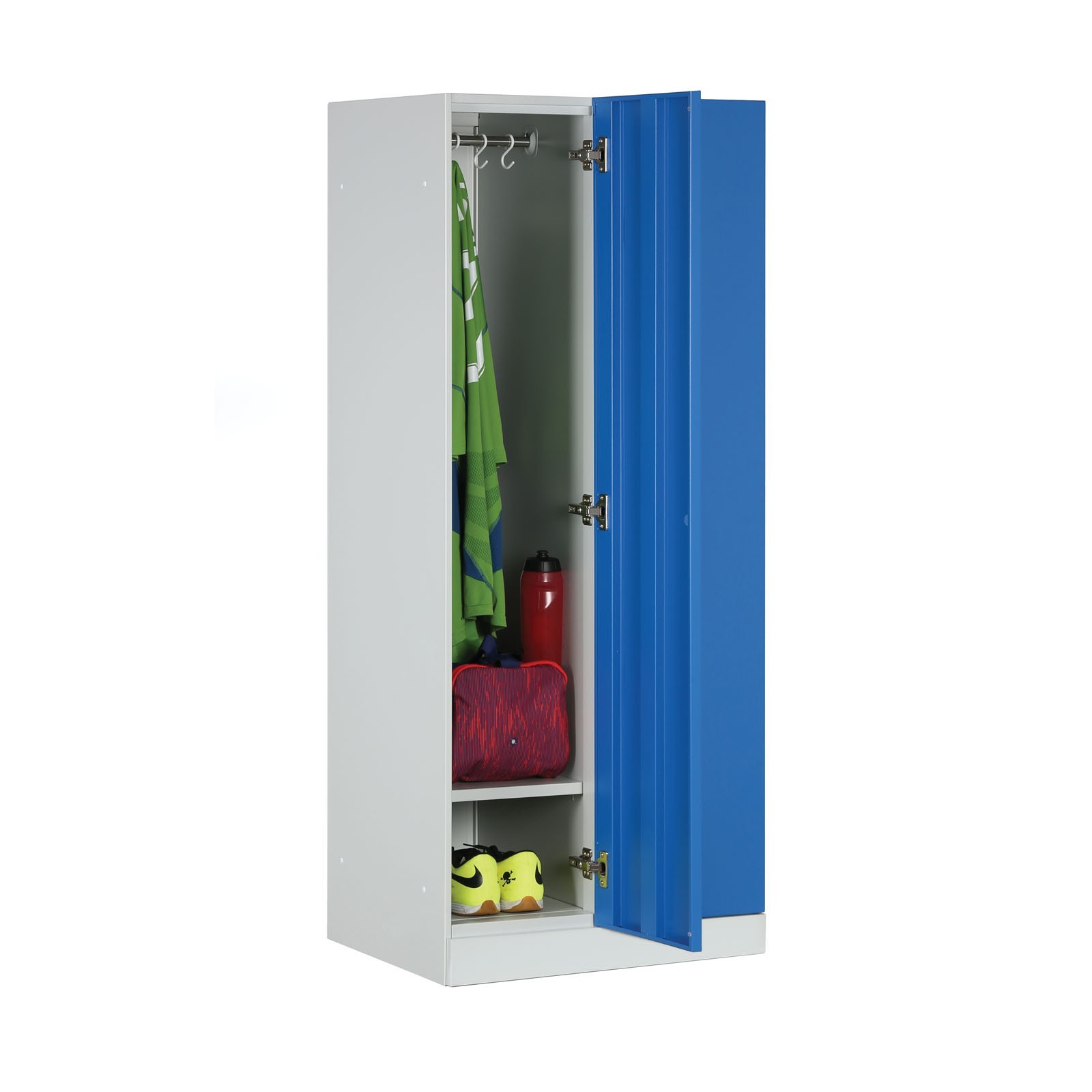 Szafka ubraniowa obniżona, 2 schowki, 1500 x 600 x 500 mm, zamek z czytnikiem kart RFID, drzwi niebieskie