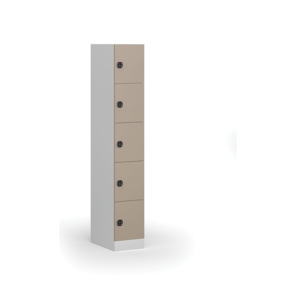 Szafka ubraniowa ze schowkami, 5 schowków, 1850 x 300 x 500 mm, zamek elektroniczny na kod, drzwi beżowe