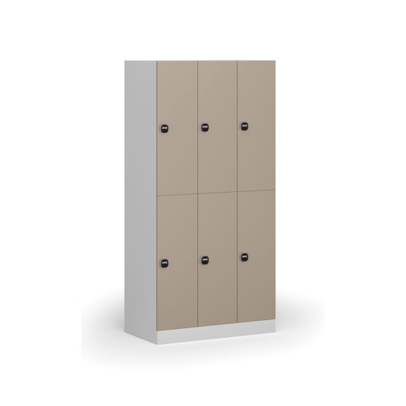 Szafka ubraniowa ze schowkami, 6 schowków, 1850 x 900 x 500 mm, zamek z czytnikiem kart RFID, drzwi beżowe