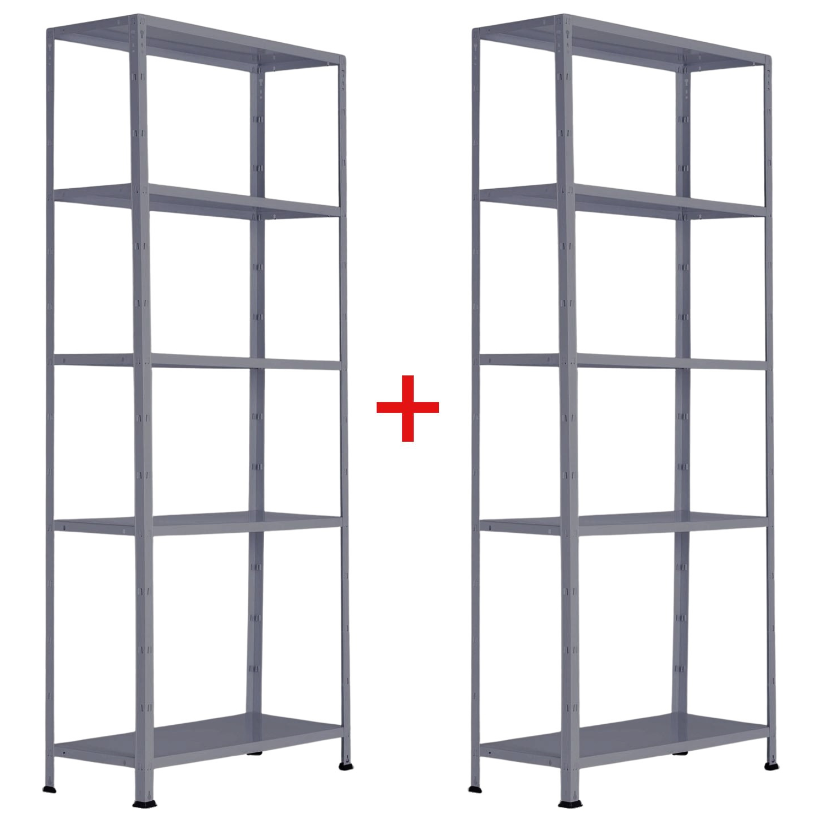 Regał półkowy 1+1 GRATIS, 1760x750x300 mm, 5 półek, nośność półki 75 kg, RAL 7031