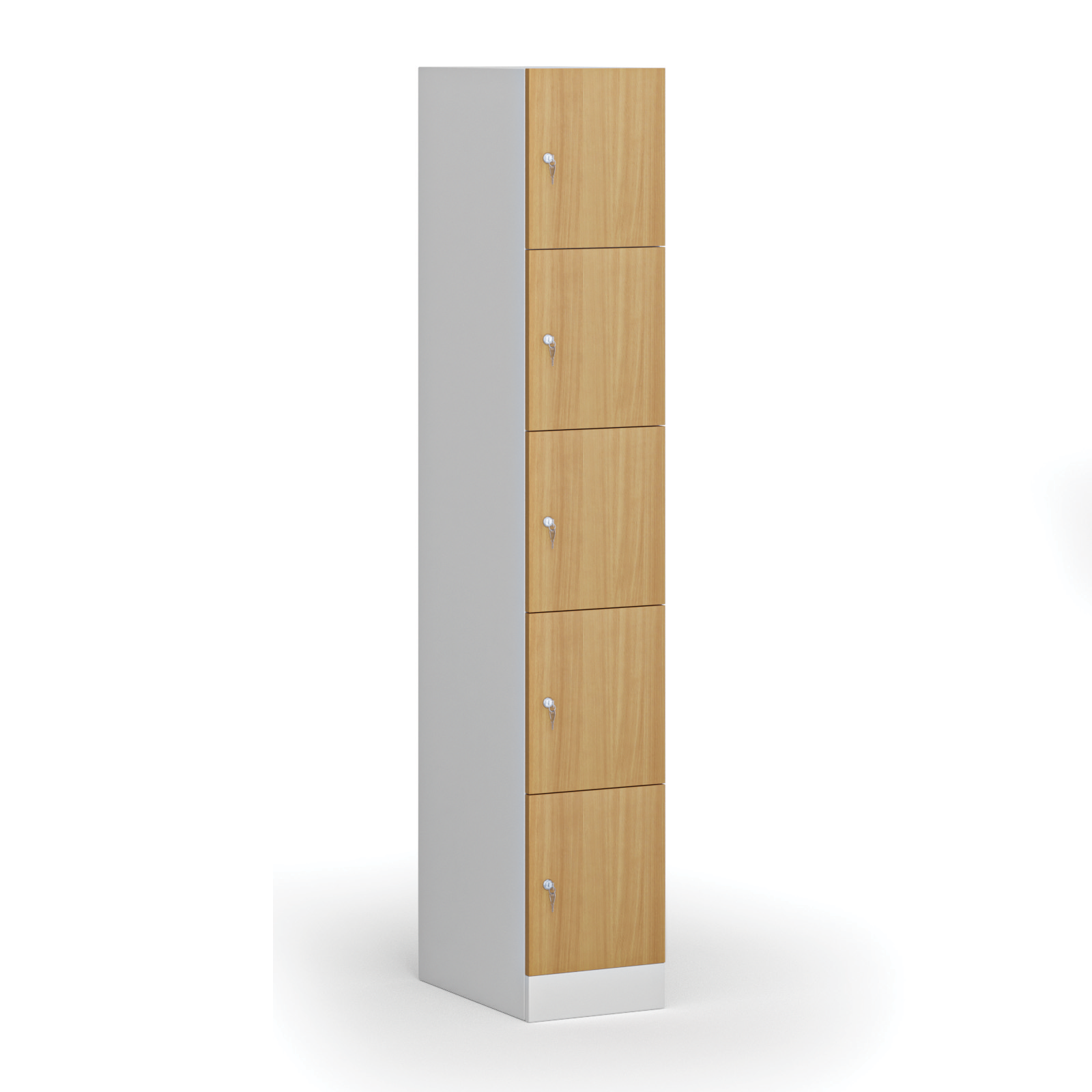 Szafka ubraniowa ze schowkami, 5 schowków, 1850 x 300 x 500 mm, zamek cylindryczny, drzwi laminowane, buk