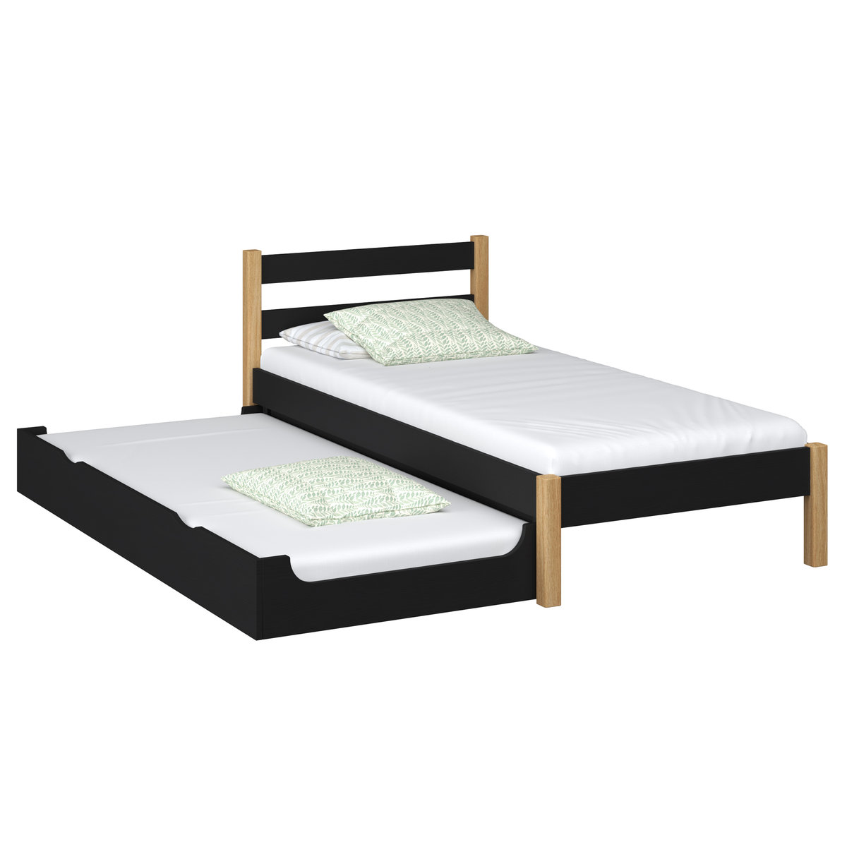 Drewniane łóżko pojedyncze z szufladą na materac N01 czarno dębowe 80x180