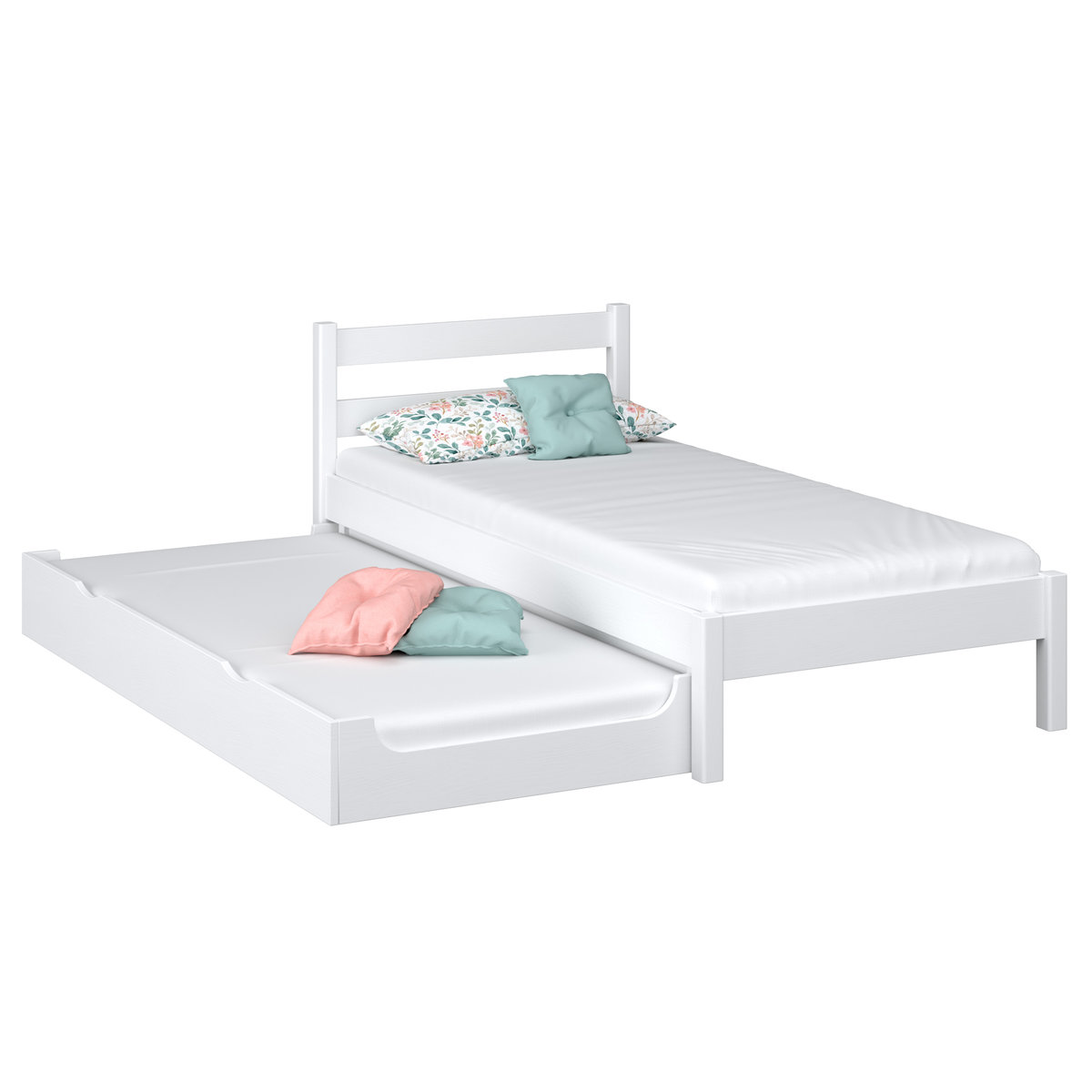 Drewniane łóżko pojedyncze z szufladą na materac N01 biały 80x180
