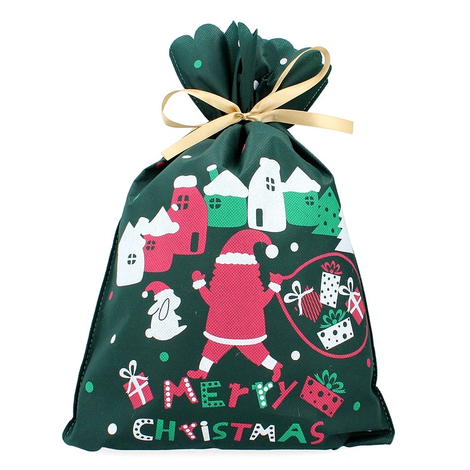 Worek na prezenty zielony ze wzorkami świąteczne torebka 30x45cm