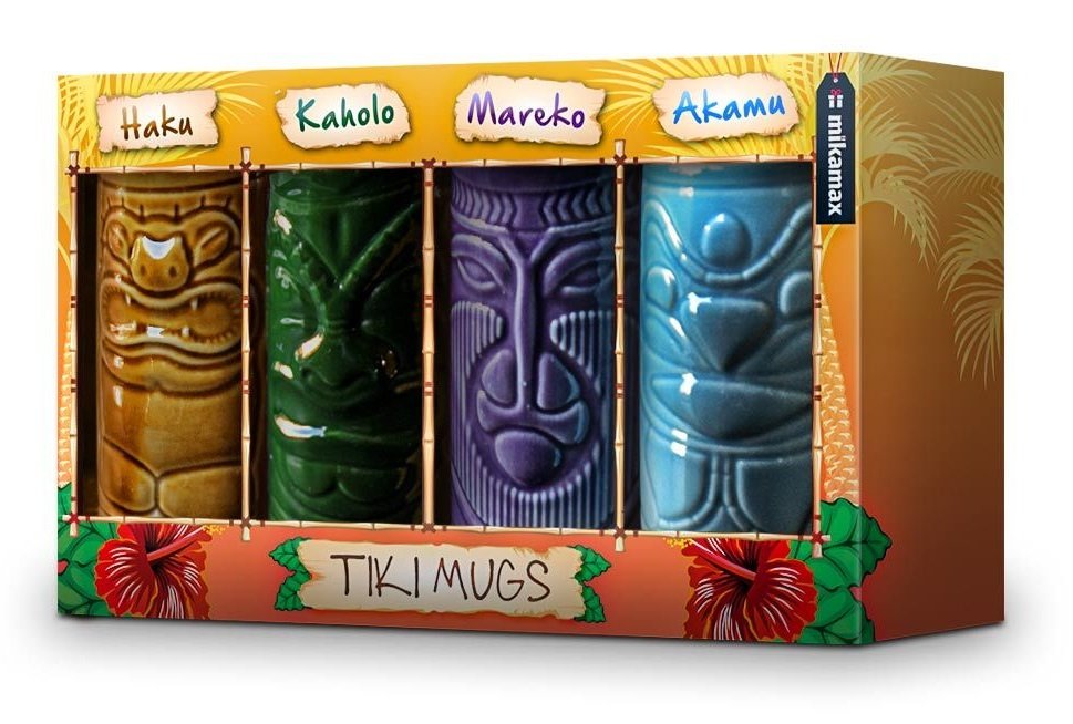 Zestaw Hawajskich Kubków do Drinków - TIKI MUGS 4 szt.