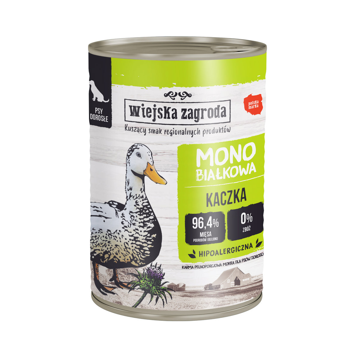 WIEJSKA ZAGRODA KARMA MOKRA MONOBIAŁKOWA KACZKA 400GR  Karma pełnoporcjowa mokra dla psów dorosłych