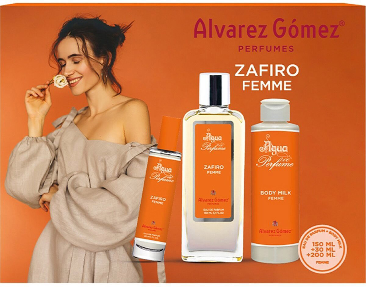 Zestaw Alvarez Gomez Zafiro Femme De Perfume Woda perfumowana 150 ml + Woda perfumowana 30 ml + Mleczko do ciała 200 ml (8422385320016)