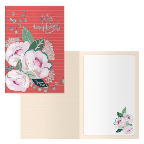 DOHE - Kartki z życzeniami urodzinowymi - Pakiet 6 sztuk - Rozmiar: 11,5x17 cm (zamknięte) - W zestawie koperta do przechowywania karty - Model Flor