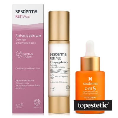Sesderma C-VIT 5 Liposomal Serum + Reti Age Anti-Aging Gel Cream ZESTAW Serum do twarzy z witaminą C 30 ml + Krem-żel przeciwstarzeniowy 50 ml