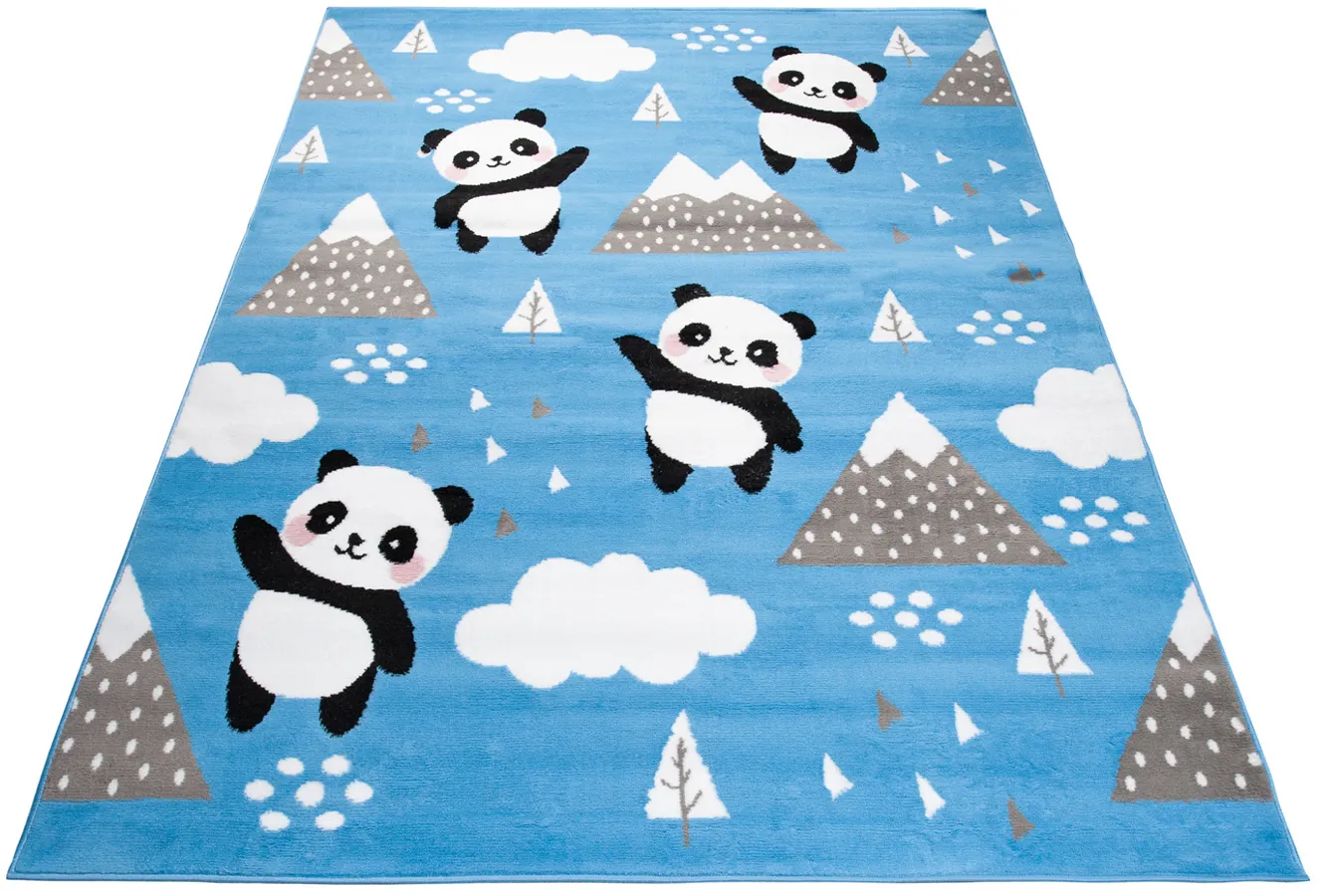 Niebieski dywan w pandy do pokoju dziecięcego N4-C40