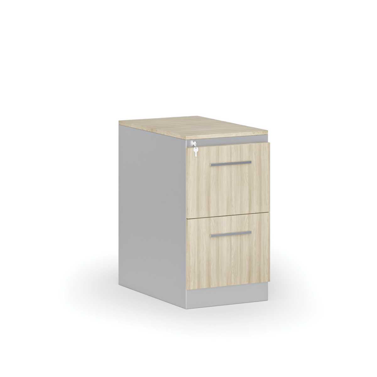 Kartoteka metalowa KOMBI z drewnianym frontem A4, 2 szuflady, szary/dąb naturalny