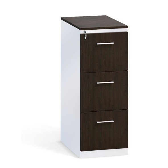 Kartoteka metalowa KOMBI z drewnianym frontem A4, 3 szuflady, szary/wenge