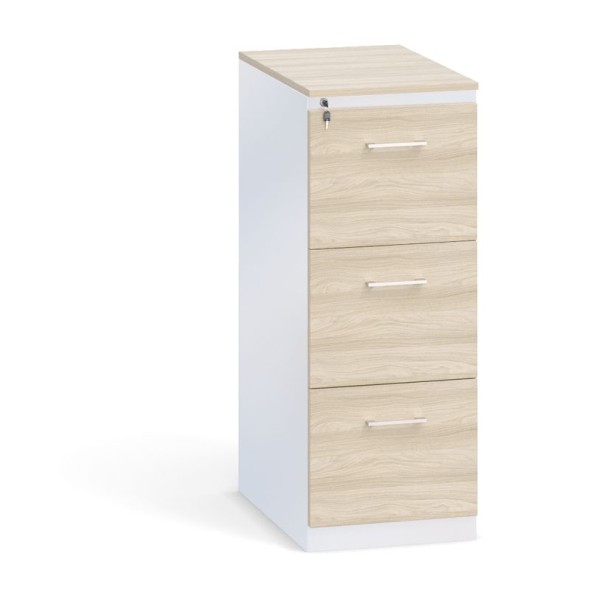 Kartoteka metalowa KOMBI z drewnianym frontem A4, 3 szuflady, szary/dąb naturalny