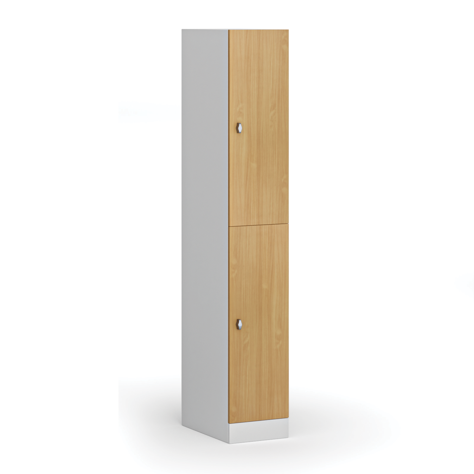 Szafka ubraniowa ze schowkami, 2 schowki, 1850 x 300 x 500 mm, zamek obrotowy, drzwi laminowane, buk