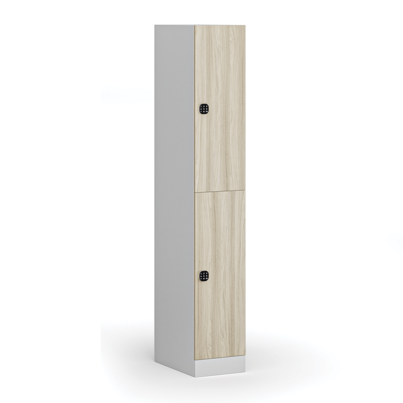 Szafka ubraniowa ze schowkami, 2 schowki, 1850 x 300 x 500 mm, zamek elektroniczny z kodem, drzwi laminowane, dąb naturalny