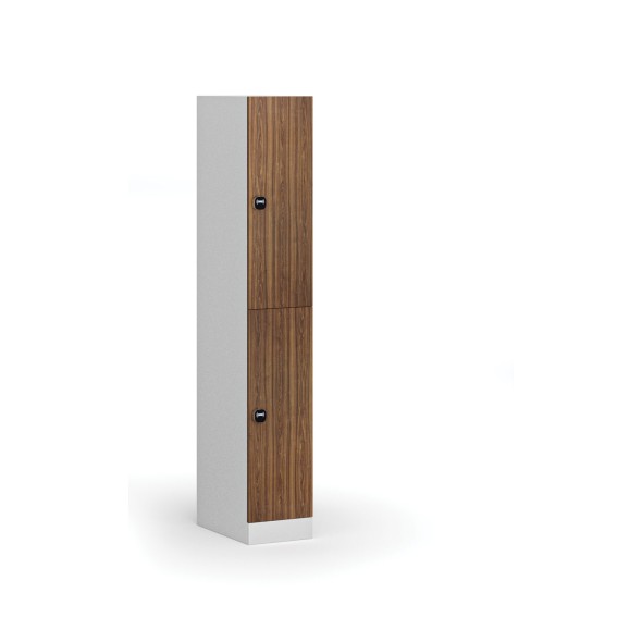 Szafka ubraniowa ze schowkami, 2 schowki, 1850 x 300 x 500 mm, zamek z czytnikiem kart RFID, drzwi laminowane, orzech