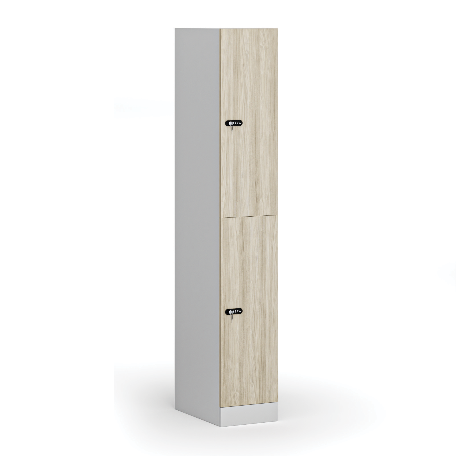 Szafka ubraniowa ze schowkami, 2 schowki, 1850 x 300 x 500 mm, zamek mechaniczny z kodem, drzwi laminowane, dąb naturalny