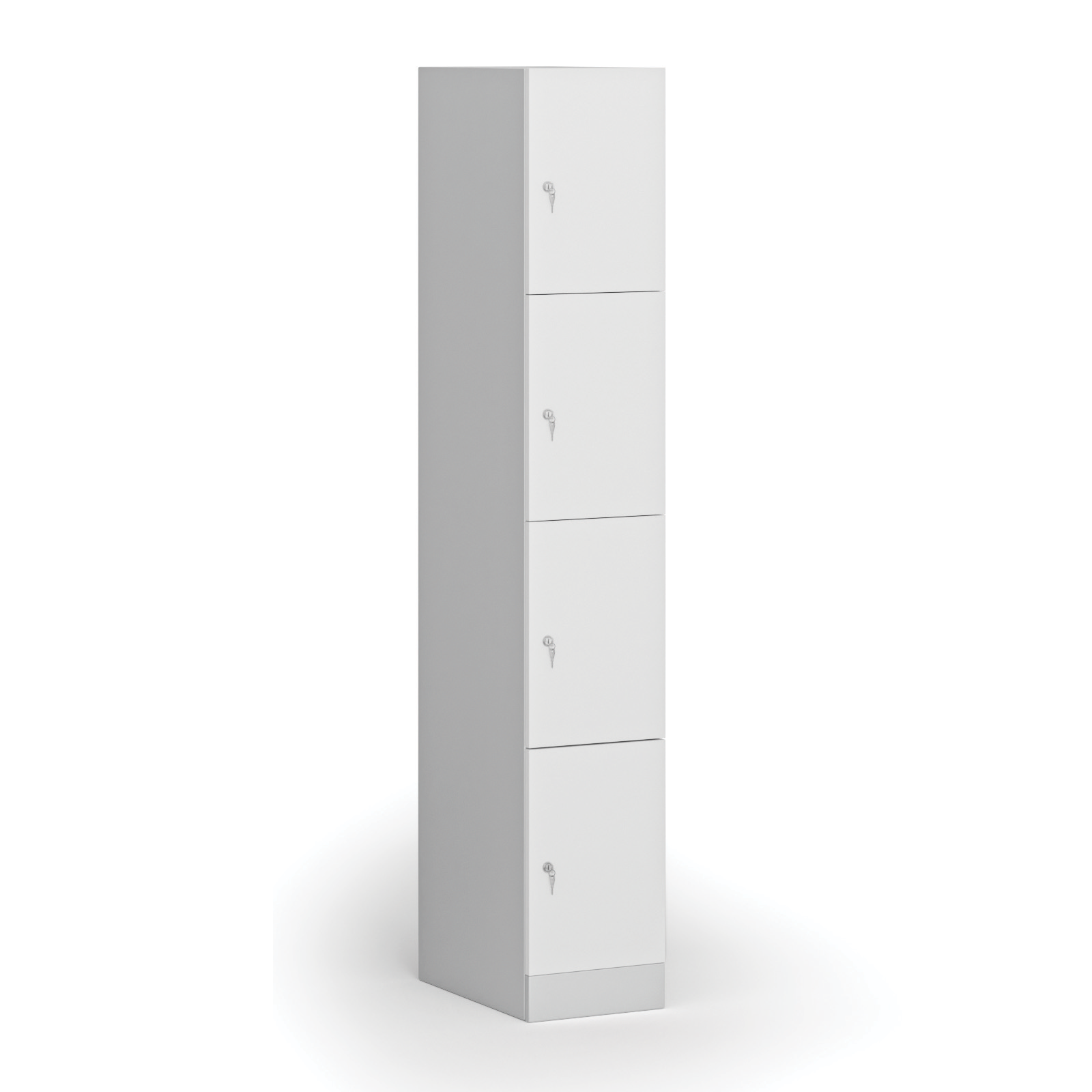 Szafka ubraniowa ze schowkami, 4 schowki, 1850 x 300 x 500 mm, zamek cylindryczny, drzwi laminowane, biała