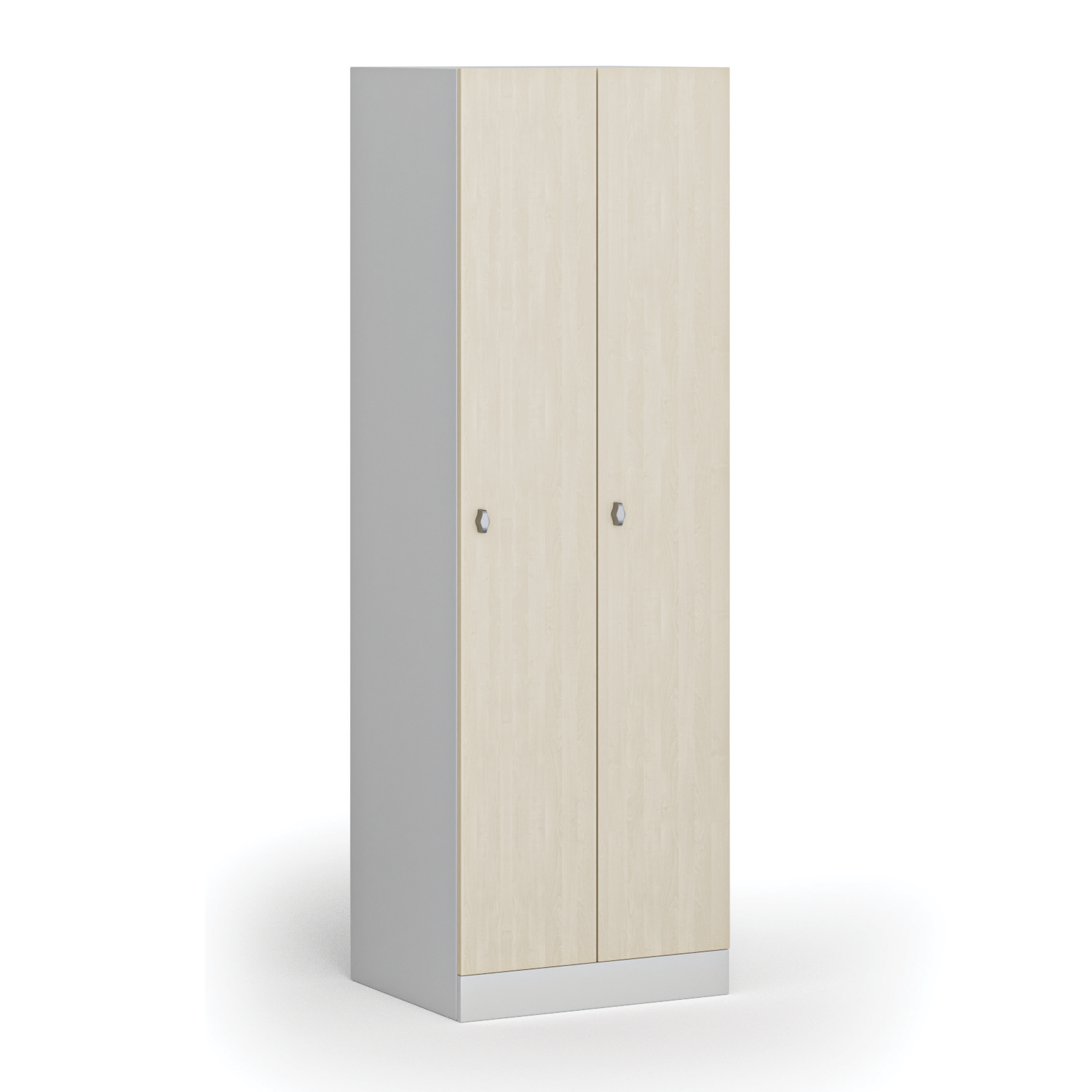 Szafka ubraniowa metalowa, 2-drzwiowa, 1850 x 600 x 500 mm, zamek obrotowy, drzwi laminowane, brzoza