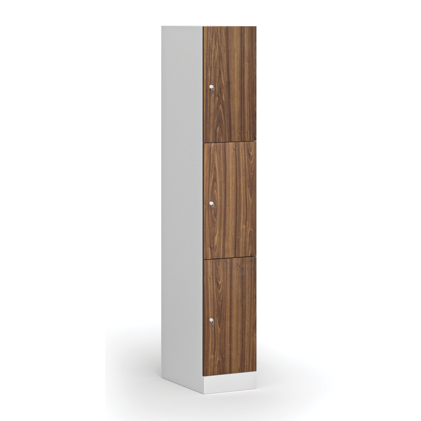 Szafka ubraniowa ze schowkami, 3 schowki, 1850 x 300 x 500 mm, zamek cylindryczny, drzwi laminowane, orzech