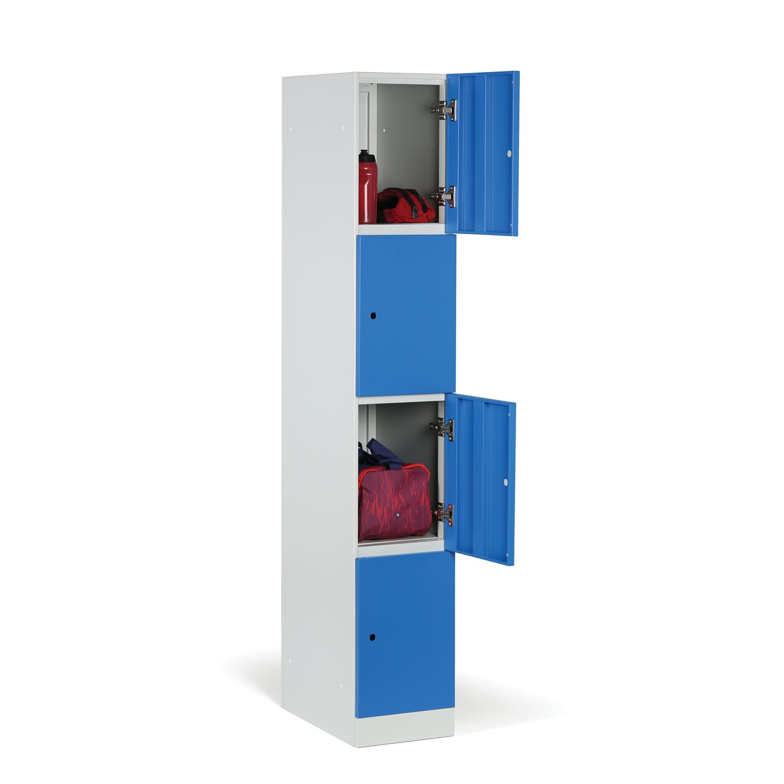 Szafka ubraniowa ze schowkami, 4 schowki, 1850 x 300 x 500 mm, zamek z czytnikiem kart RFID, drzwi laminowane, biała