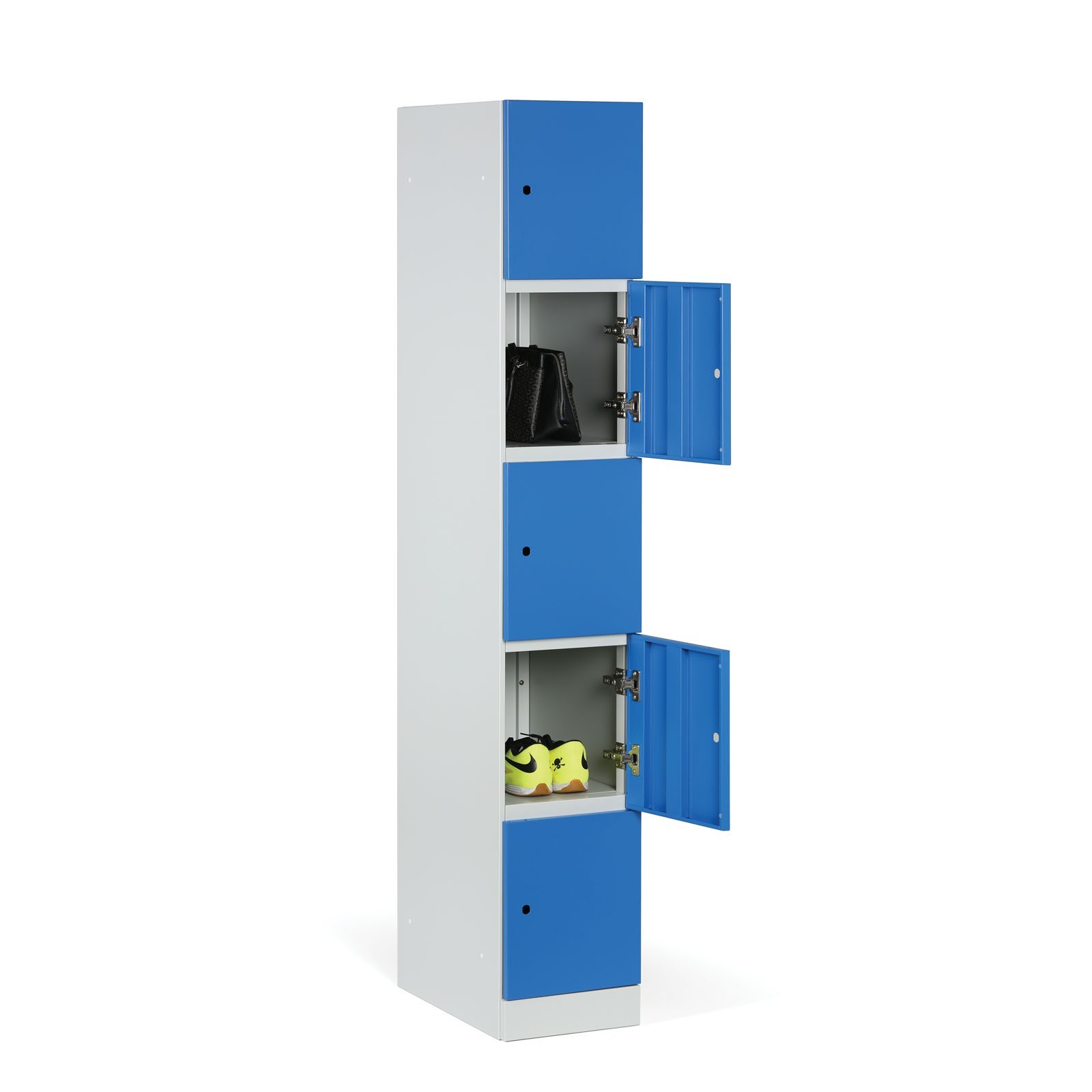 Szafka ubraniowa ze schowkami, 5 schowków, 1850 x 300 x 500 mm, zamek z czytnikiem kart RFID, drzwi laminowane, biała