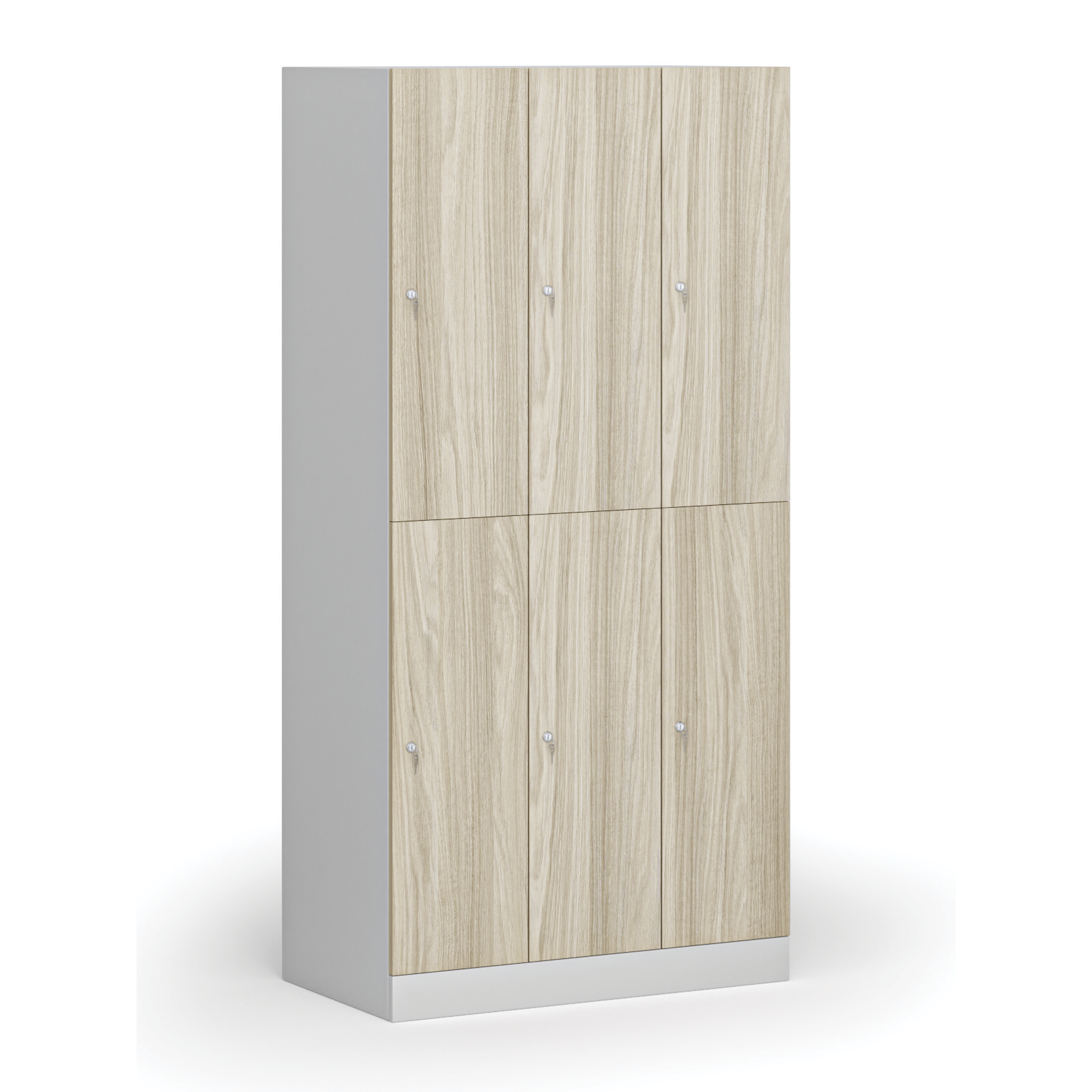 Szafka ubraniowa ze schowkami, 6 schowków, 1850 x 900 x 500 mm, zamek cylindryczny, drzwi laminowane, dąb naturalny
