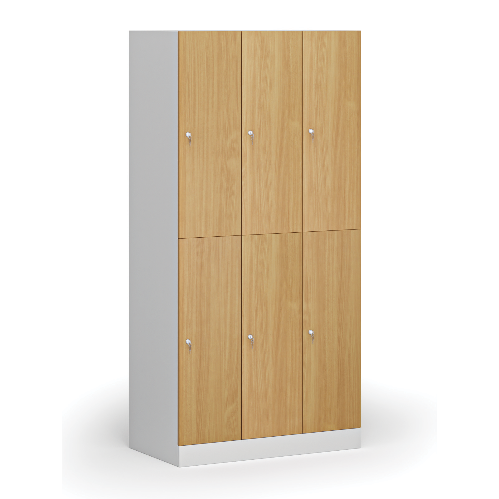 Szafka ubraniowa ze schowkami, 6 schowków, 1850 x 900 x 500 mm, zamek cylindryczny, drzwi laminowane, buk