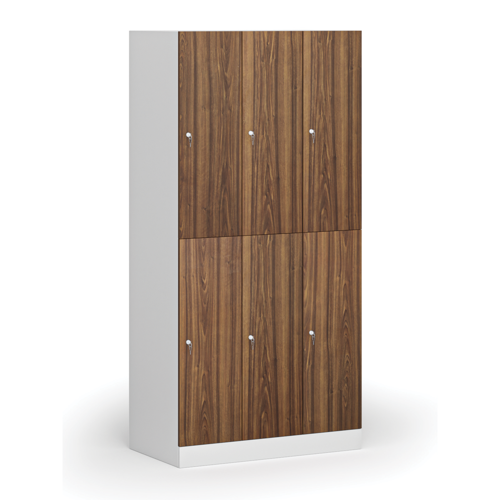 Szafka ubraniowa ze schowkami, 6 schowków, 1850 x 900 x 500 mm, zamek cylindryczny, drzwi laminowane, orzech