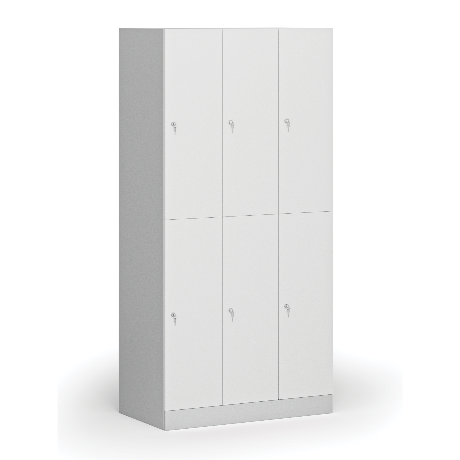 Szafka ubraniowa ze schowkami, 6 schowków, 1850 x 900 x 500 mm, zamek cylindryczny, drzwi laminowane, biała