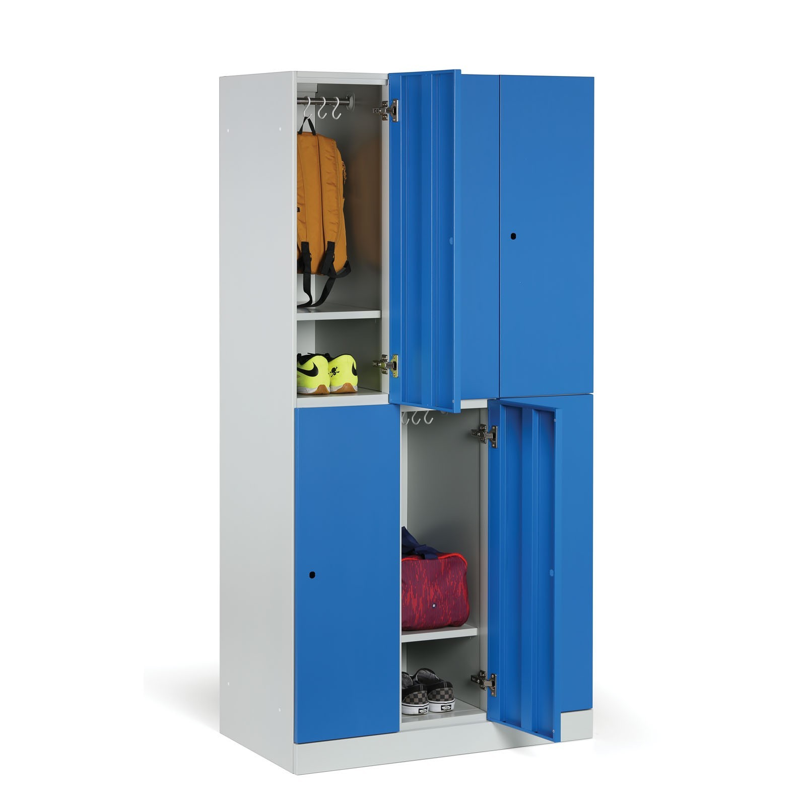 Szafka ubraniowa ze schowkami, 6 schowków, 1850 x 900 x 500 mm, zamek z czytnikiem kart RFID, drzwi laminowane, biała