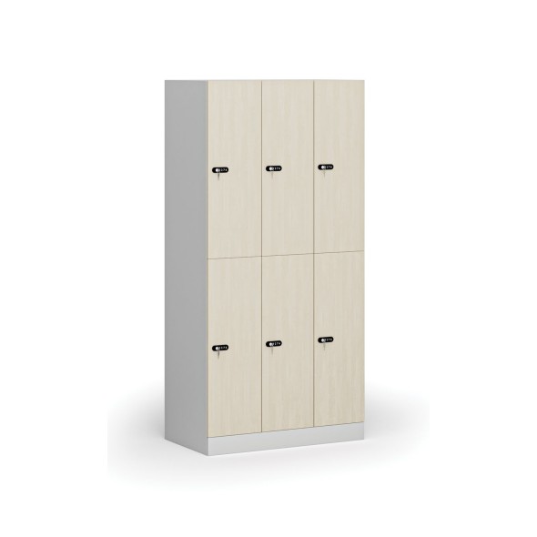 Szafka ubraniowa ze schowkami, 6 schowków, 1850 x 900 x 500 mm, zamek mechaniczny z kodem, drzwi laminowane, brzoza