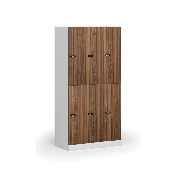 Szafka ubraniowa ze schowkami, 6 schowków, 1850 x 900 x 500 mm, zamek mechaniczny z kodem, drzwi laminowane, orzech