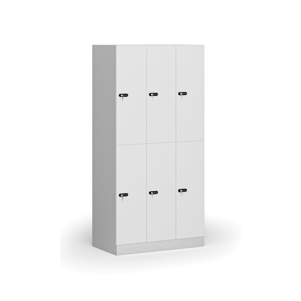 Szafka ubraniowa ze schowkami, 6 schowków, 1850 x 900 x 500 mm, zamek mechaniczny z kodem, drzwi laminowane, biała