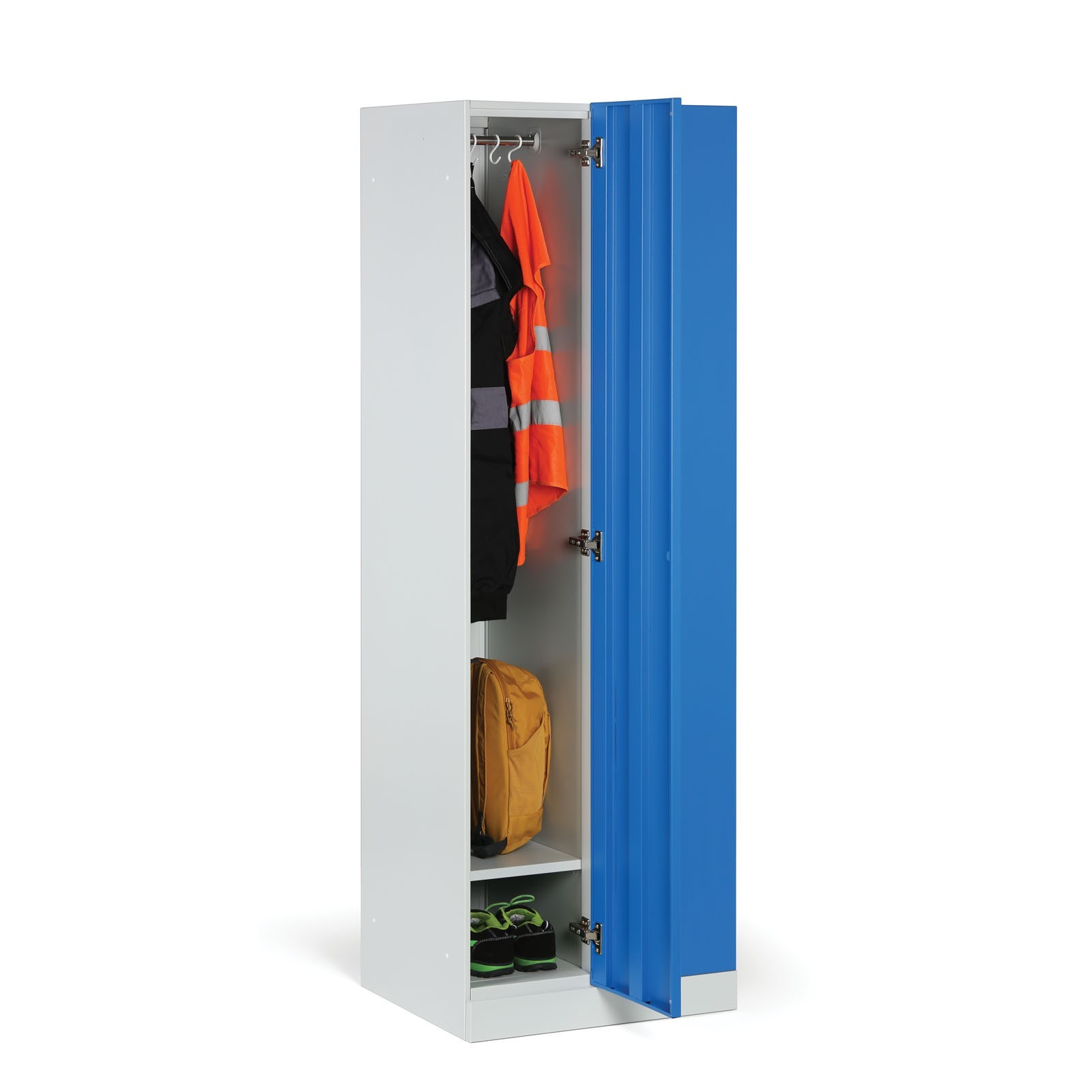 Szafka ubraniowa metalowa, 2-drzwiowa, 1850 x 600 x 500 mm, zamek mechaniczny na kod, drzwi laminowane, orzech