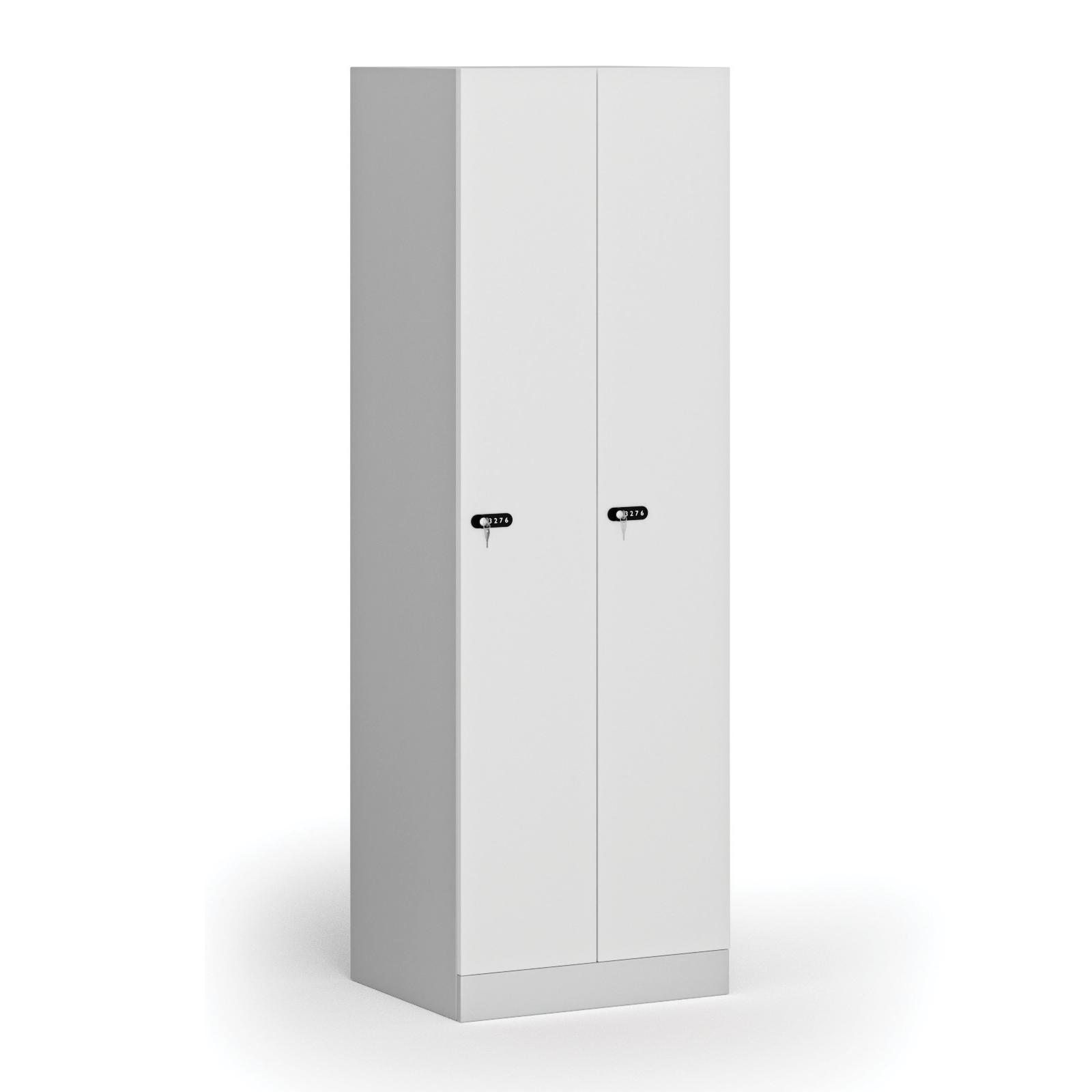 Szafka ubraniowa metalowa, 2-drzwiowa, 1850 x 600 x 500 mm, zamek mechaniczny na kod, drzwi laminowane, biała