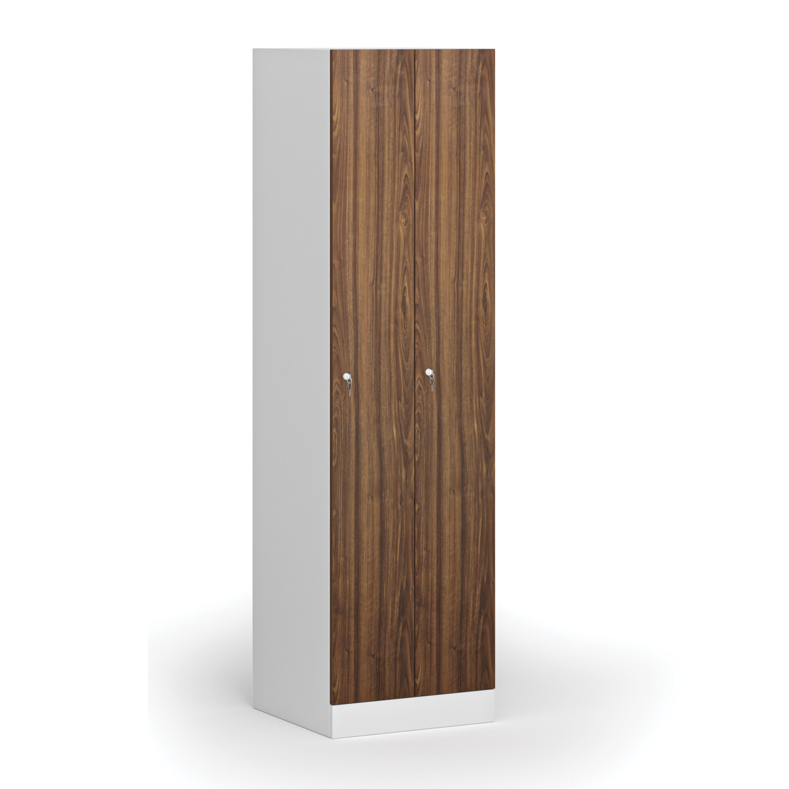 Szafka ubraniowa metalowa, 2 szafki, 1850 x 500 x 500 mm, zamek cylindryczny, drzwi laminowane, orzech