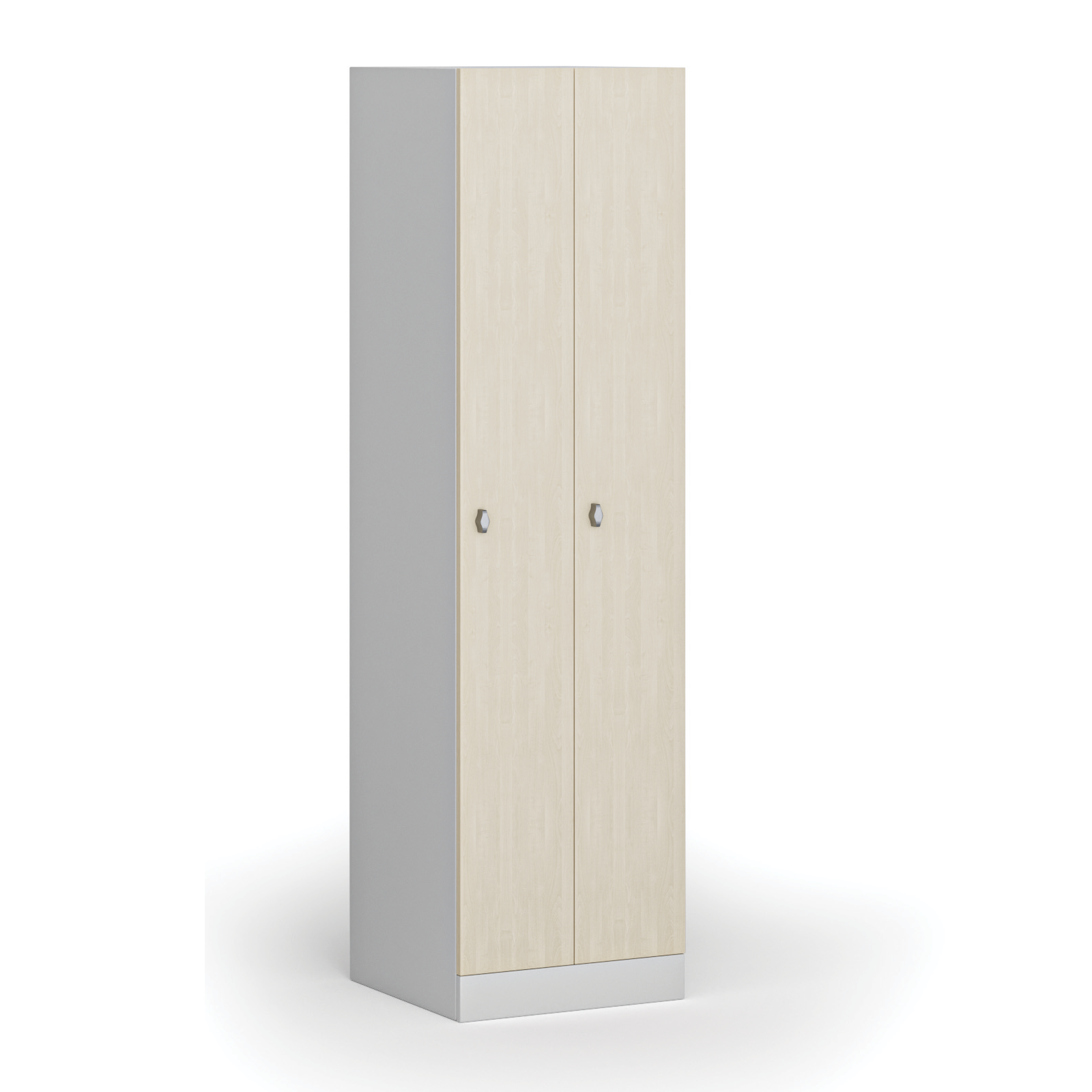 Szafka ubraniowa metalowa, 2 szafki, 1850 x 500 x 500 mm, zamek obrotowy, drzwi laminowane, brzoza
