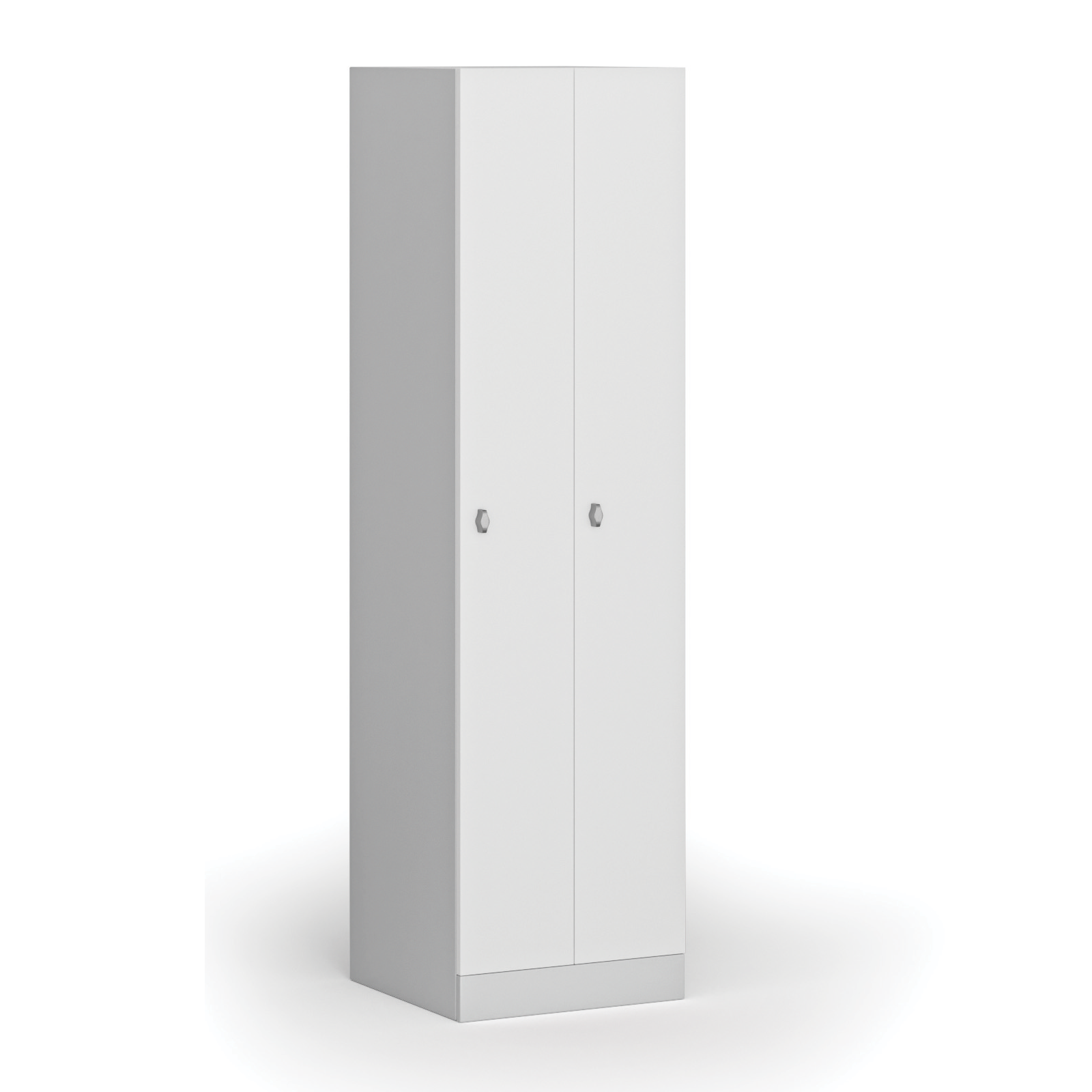 Szafka ubraniowa metalowa, 2 szafki, 1850 x 500 x 500 mm, zamek obrotowy, drzwi laminowane, biała