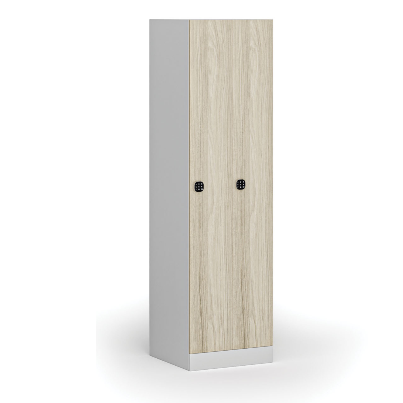 Szafka ubraniowa metalowa, 2 szafki, 1850 x 500 x 500 mm, zamek elektroniczny z kodem, drzwi laminowane, dąb naturalny