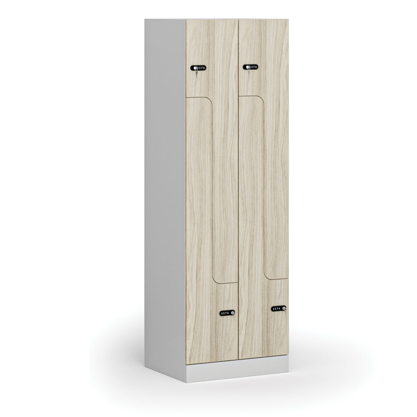 Szafka ubraniowa metalowa Z, 4 szafki, 1850 x 600 x 500 mm, zamek zamek mechaniczny z kodem, drzwi laminowane, dąb naturalny