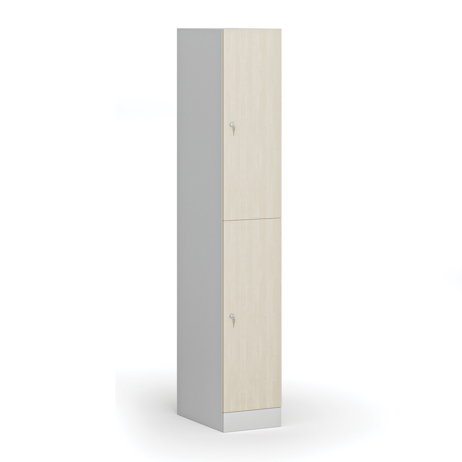 Szafka ubraniowa ze schowkami, 2 schowki, 1850 x 300 x 500 mm, zamek cylindryczny, drzwi laminowane, brzoza