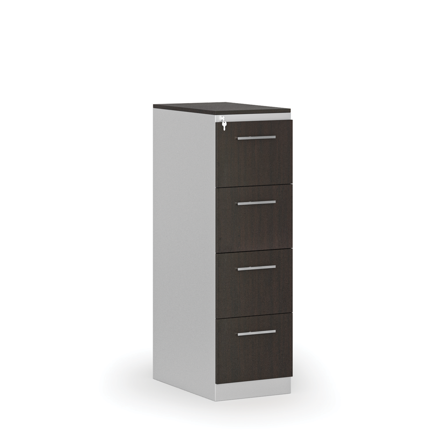 Kartoteka metalowa KOMBI z drewnianym frontem A4, 4 szuflady, szary/wenge