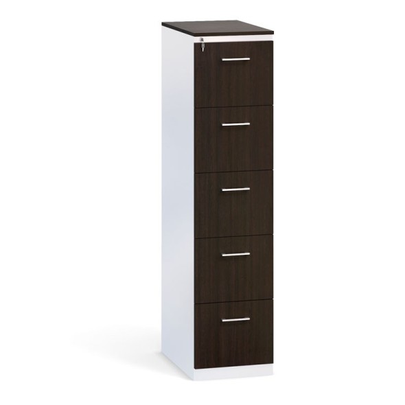 Kartoteka metalowa KOMBI z drewnianym frontem A4, 5 szuflad, szary/wenge