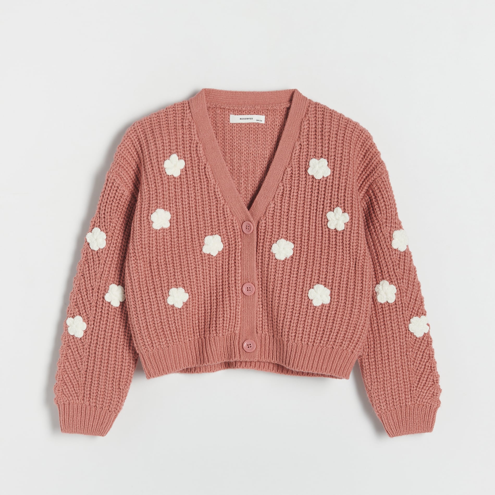 Reserved - Kardigan z szydełkową aplikacją - brudny róż