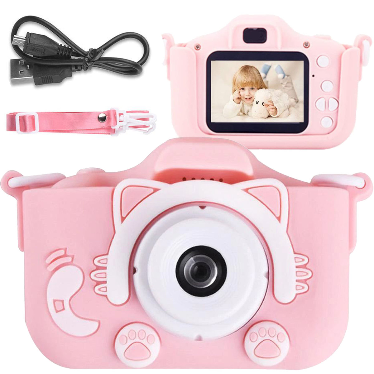 APARAT CYFROWY DLA DZIECI KOTEK KAMERA GRY + KARTA 32GB ABC1 RÓŻOWY