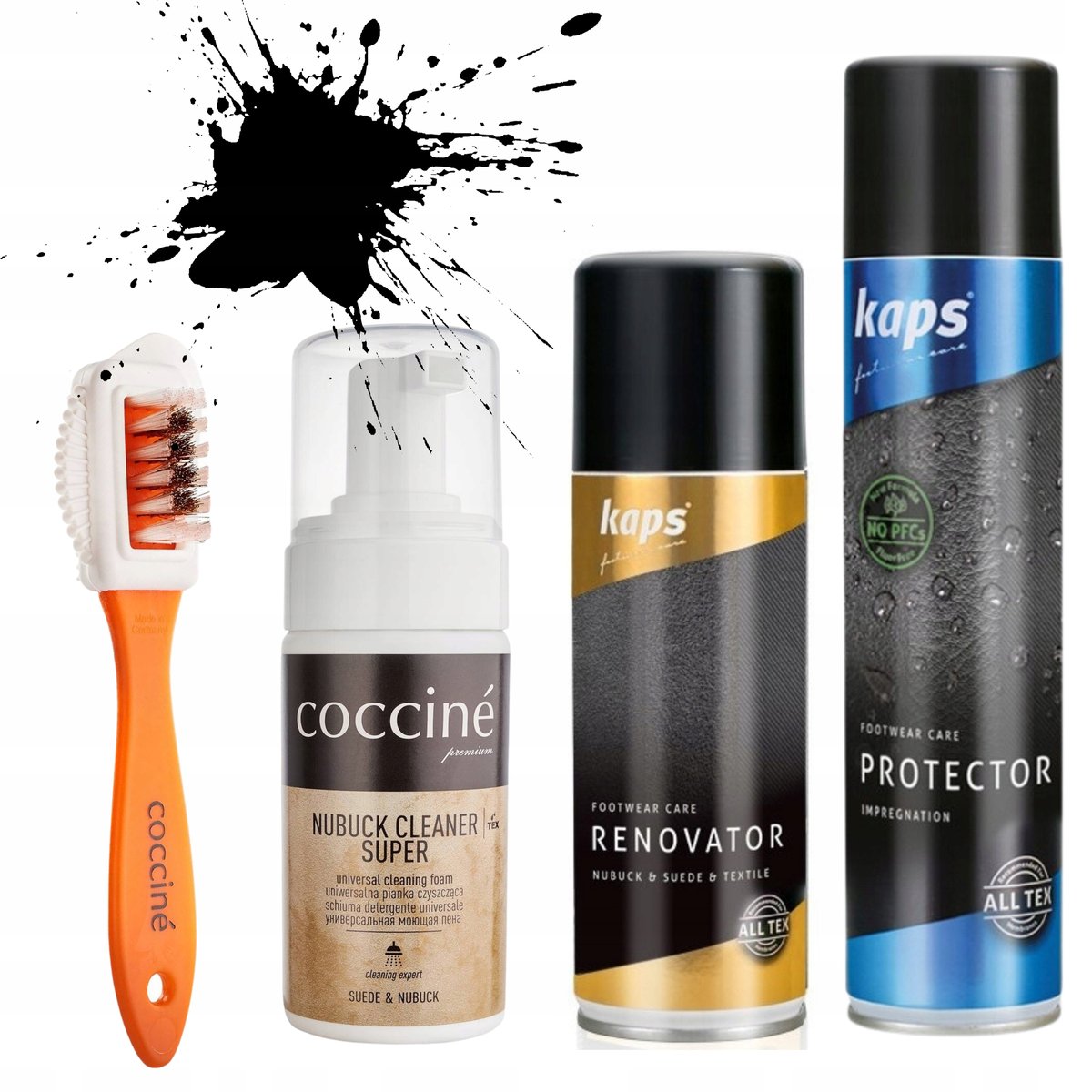 Zestaw Pfc Free 400 Ml+Renov Black (118) 200 Ml - Kaps + Szczotka + Pianka Coccine
