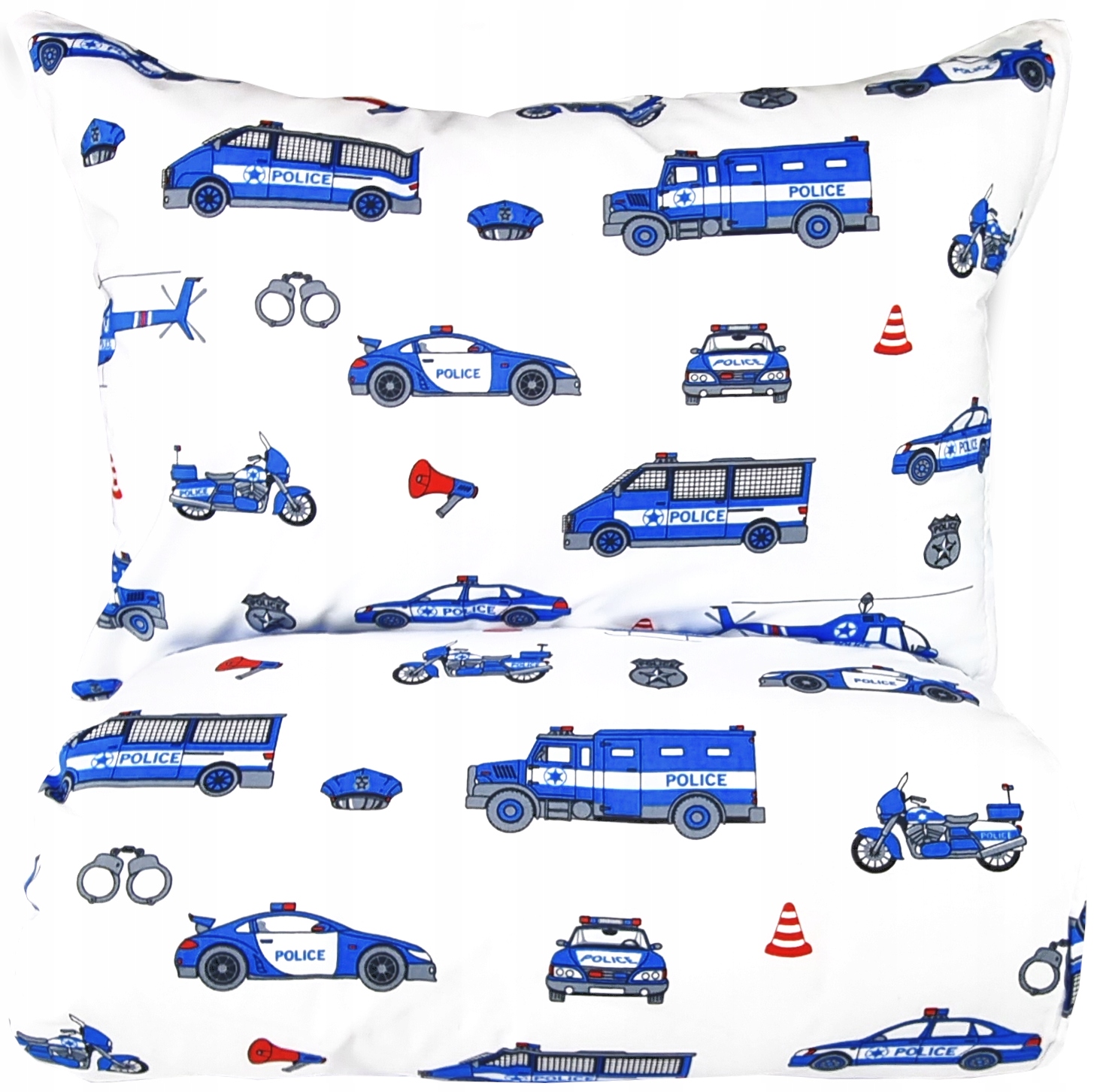 Pościel policja auta motor dla policjanta 140x200 biała bawełna dla dziecka